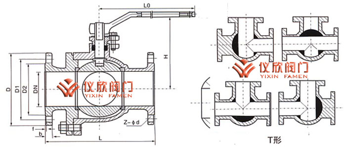 T型三通球閥流向圖